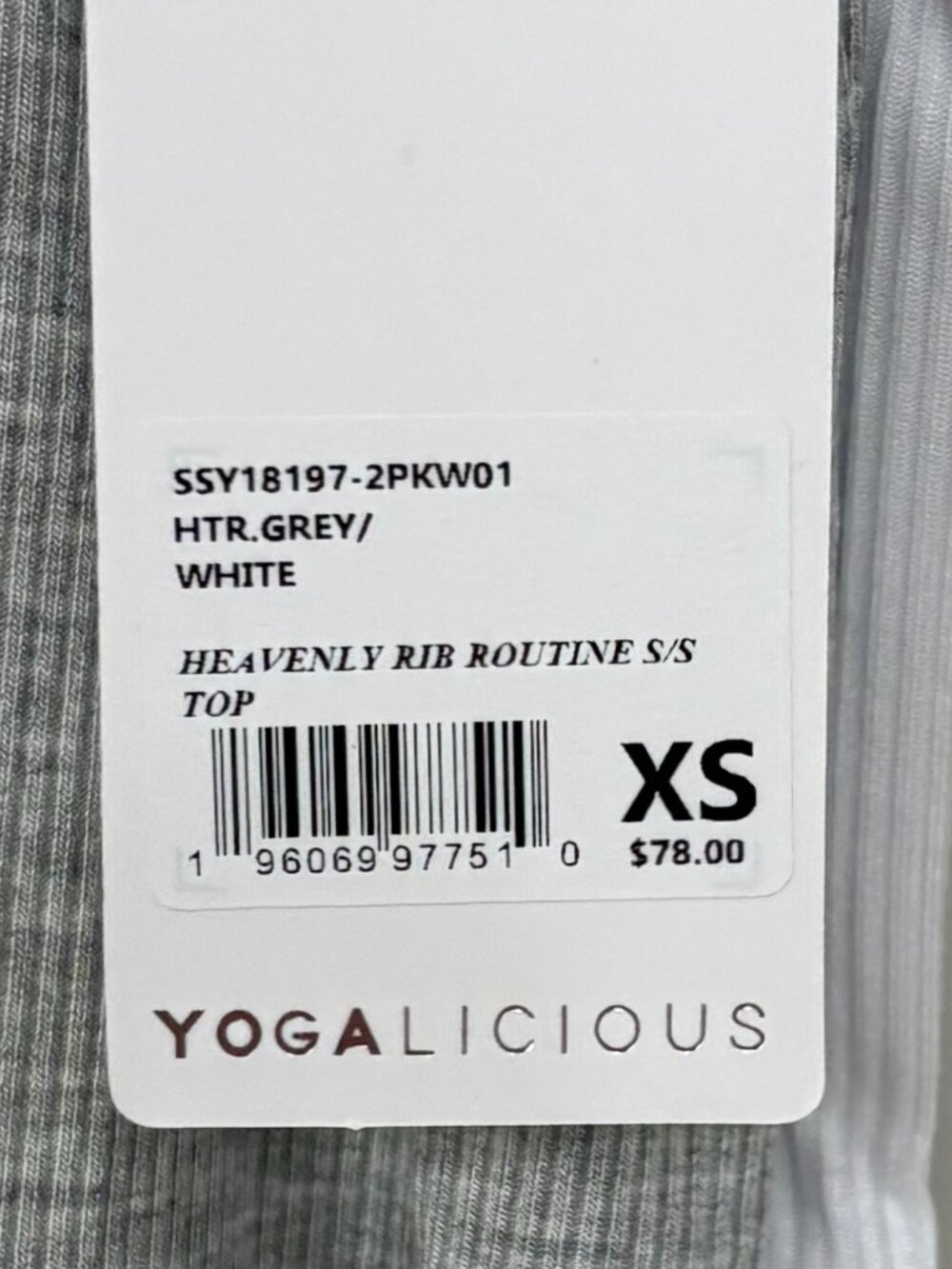 NWT - Yogalicious Heavenly Rib Routine Short Sleeve Tops - Heather Grey / White - Picture 6 of 6
